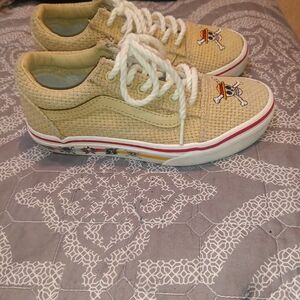 Beige Skull Sneakers with Red Accents